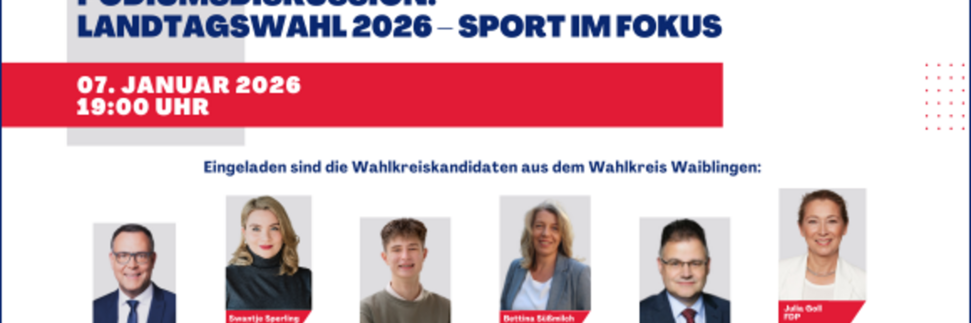 Mi, 07.01.2026 - Podiumsdiskussion zur Landtagswahl 2026: Kandidatinnen und Kandidaten im Dialog mit dem Sport