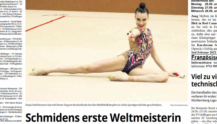 Rhytmische Sportgymnastik: Schmiden hat eine Weltmeisterin