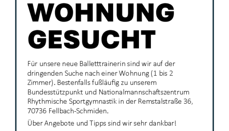 WOHNUNG GESUCHT für Ballettrainerin