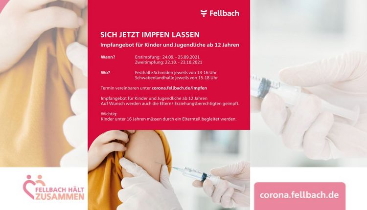 Info der Stadt Fellbach: Impfangebot für Kinder und Jugendliche ab 12 Jahren