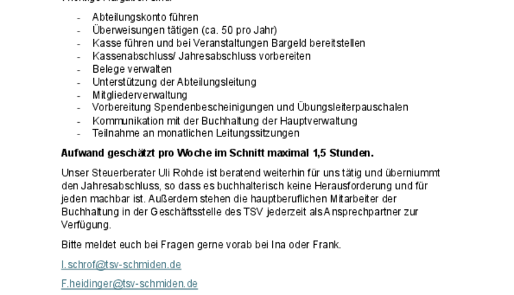 Wir suchen DICH für unser Leitungsteam als Kassierer